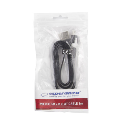 EB182K ESPERANZA MICRO USB 2.0 A-B M/M KABEL 1,8 M PLOCHÝ ČERNÝ