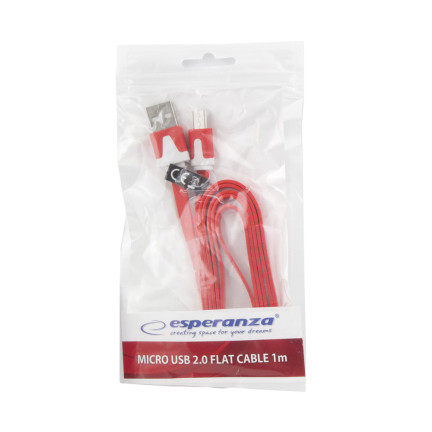 EB182R ESPERANZA MICRO USB 2.0 A-B M/M KABEL 1,8 M PLOCHÝ ČERVENÝ