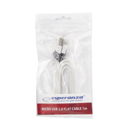 EB182W ESPERANZA MICRO USB 2.0 A-B M/M KABEL 1,8 M PLOCHÝ BÍLÝ