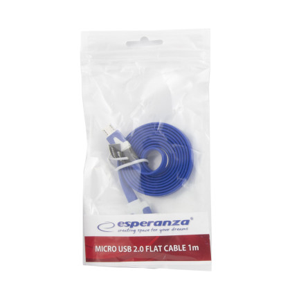 EB183DB ESPERANZA MICRO USB 2.0 A-B M/M 1.0M FLACH NAVY BLAU KABEL