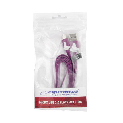 EB183V ESPERANZA MICRO USB 2.0 A-B M/M 1,0M PLOCHÝ FIALOVÝ KABEL