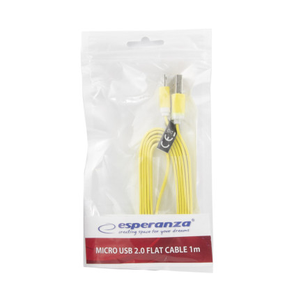 EB183Y ESPERANZA MICRO USB 2.0 A-B M/M 1,0M PLOCHÝ ŽLUTÝ KABEL