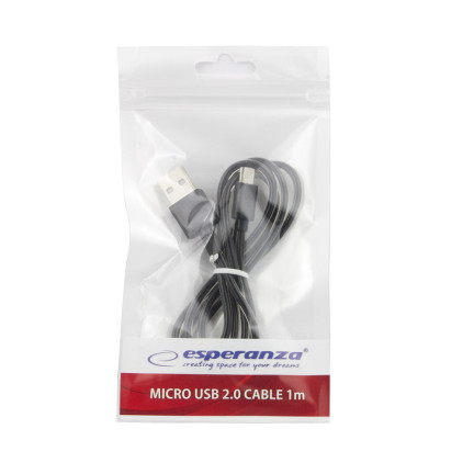 EB184K ESPERANZA MICRO USB 2.0 A-B M/M 1,0M KABEL ČERNÝ TRANSPARENTNÍ
