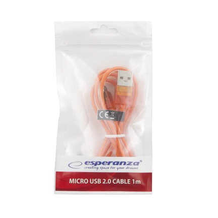 EB184O ESPERANZA MICRO USB 2.0 A-B M/M 1,0M KABEL ORANŽOVÝ TRANSPARENTNÍ