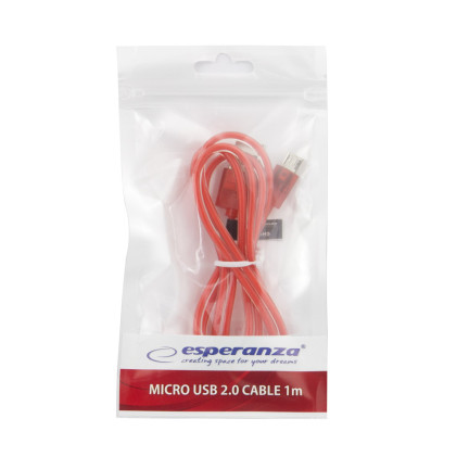 EB184R ESPERANZA MICRO USB 2.0 A-B M/M KABEL 1,0M ČERVENÝ TRANSPARENTNÍ