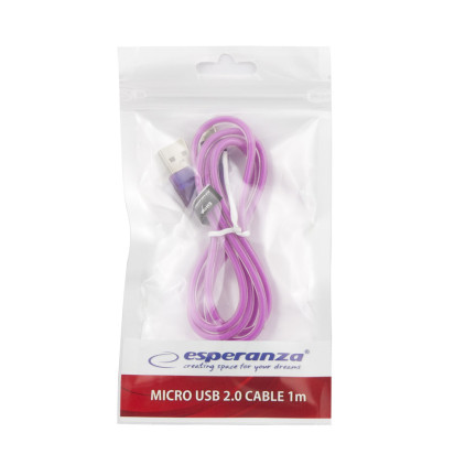 EB184V ESPERANZA MICRO USB 2.0 KABEL A-B M/M 1,0M FIALOVÝ TRANSPARENTNÍ