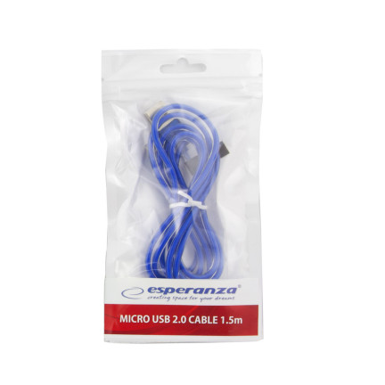 EB185B ESPERANZA MICRO USB 2.0 A-B M/M KABEL 1,5 M MODRÝ TRANSPARENTNÍ