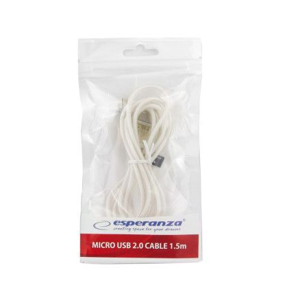 EB185W ESPERANZA MICRO USB 2.0 A-B M/M KABEL 1,5 M BÍLÝ TRANSPARENTNÍ