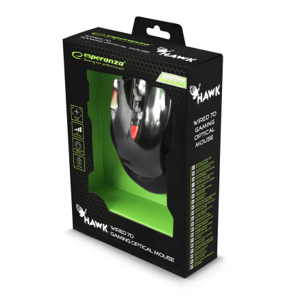 EGM401KR ESPERANZA DRÁTOVÁ MYŠ. PRO HRÁČE 7D OPT. USB MX401 HAWK BLACK/RED