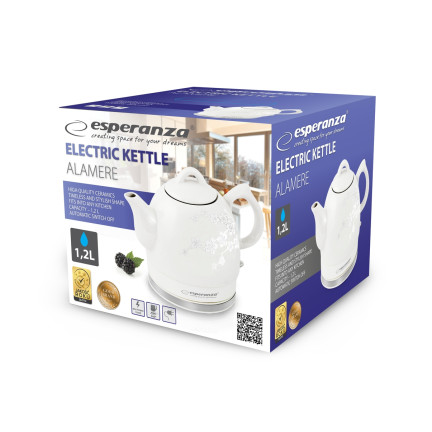 EKK010W ESPERANZA ELECTRIC KETTLE CERAMIC ALAMERE 1,2 l WEISSDRUCK