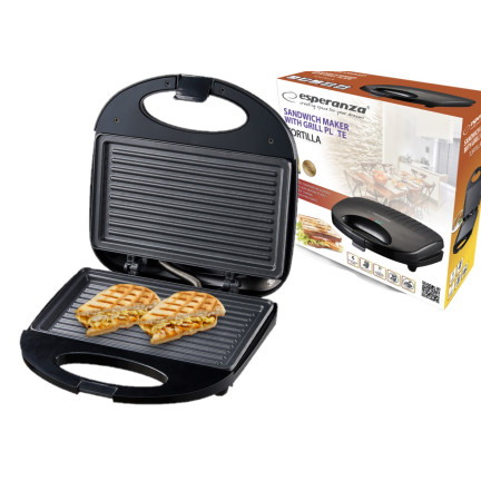 EKT009 TOSTER Barbecue panini tradycyjny grill elektryczny czarny 1000 W