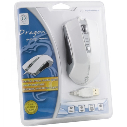 EM122W ESPERANZA DRÁTOVÁ MYŠ. PRO HRÁČE 6D OPT. USB DRAGON WHITE