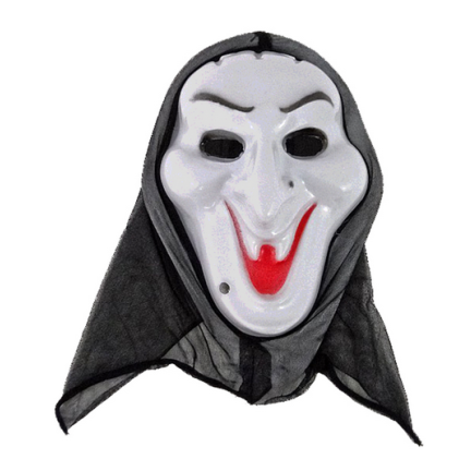 BM5E MASKA S KAPUCÍ VŘÍSKÁNÍ UPÍRSKÝ ÚSMĚV HALLOWEEN