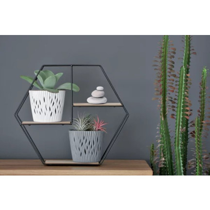 DSR190-S449 BLUMENTOPF DEKORATIVER DURCHBROCHENER TOPF 19CM SANDIG WEISS MIT 3L EINSATZ