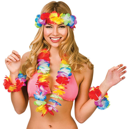 TG66240 HAWAIIANISCHE BLUMEN ALOHA SET - HALSKETTE, BAND, ARMBÄNDER