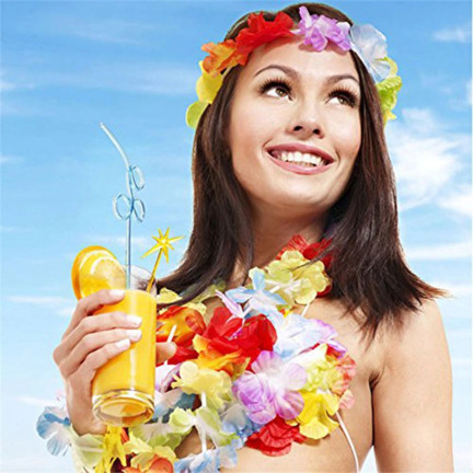 TG66240 HAWAIIANISCHE BLUMEN ALOHA SET - HALSKETTE, BAND, ARMBÄNDER
