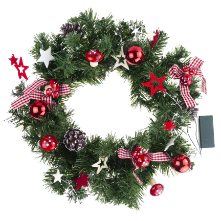 GOS0790 VÁNOČNÍ VĚNEC 15 SVĚTEL 40 CM ČERVENÝ A BÍLÝ