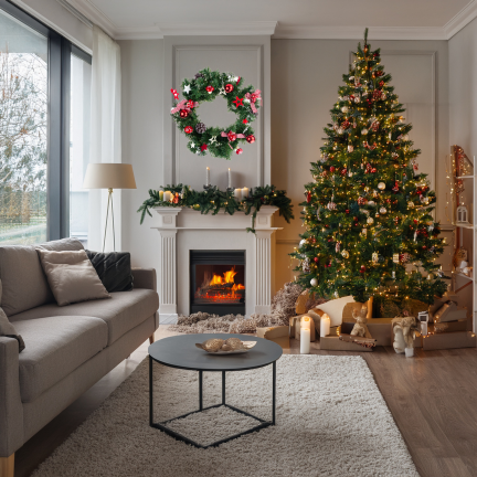 GOS0790 VÁNOČNÍ VĚNEC 15 SVĚTEL 40 CM ČERVENÝ A BÍLÝ