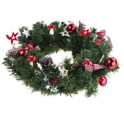 GOS0790 VÁNOČNÍ VĚNEC 15 SVĚTEL 40 CM ČERVENÝ A BÍLÝ