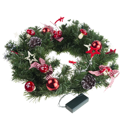 GOS0790 VÁNOČNÍ VĚNEC 15 SVĚTEL 40 CM ČERVENÝ A BÍLÝ