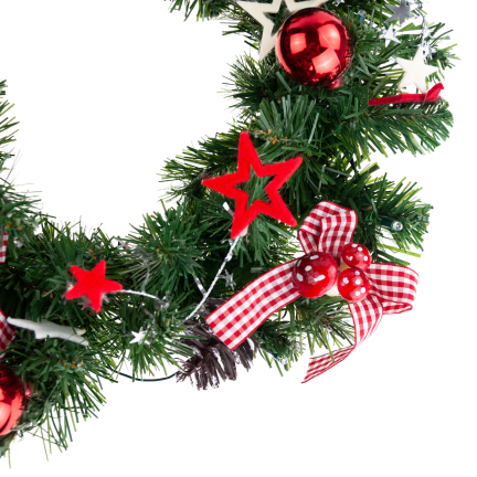 GOS0790 VÁNOČNÍ VĚNEC 15 SVĚTEL 40 CM ČERVENÝ A BÍLÝ