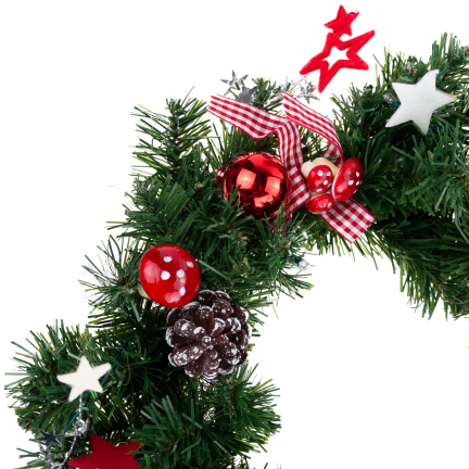 GOS0790 VÁNOČNÍ VĚNEC 15 SVĚTEL 40 CM ČERVENÝ A BÍLÝ