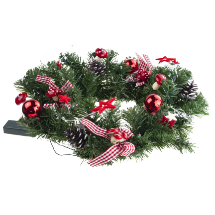 GOS0790 VÁNOČNÍ VĚNEC 15 SVĚTEL 40 CM ČERVENÝ A BÍLÝ