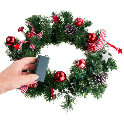 GOS0790 VÁNOČNÍ VĚNEC 15 SVĚTEL 40 CM ČERVENÝ A BÍLÝ