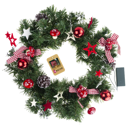 GOS0790 VÁNOČNÍ VĚNEC 15 SVĚTEL 40 CM ČERVENÝ A BÍLÝ