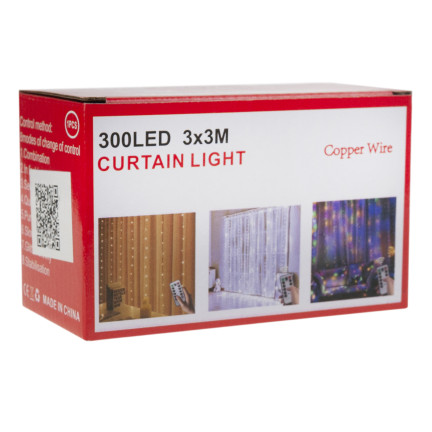 DC-27 SVĚTELNÁ OPONA 3X3M BÍLÁ TEPLÁ SVĚTLA VÁNOČNÍ DEKORACE