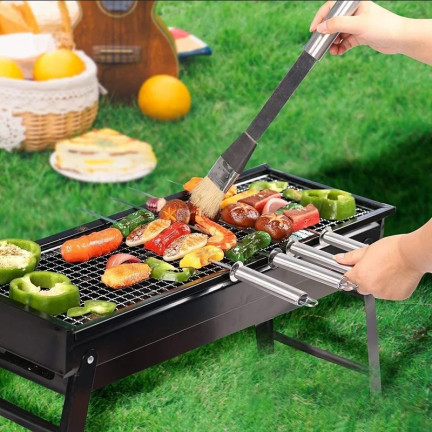 TG71419 TURISTICKÝ GRIL NA DŘEVĚNÉ UHLÍ SKLÁDACÍ PŘENOSNÝ KEMPINGOVÝ GRIL BBQ