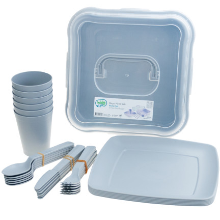 HOB031289 PICKNICK SET 32 TEILE TASSEN BESTECK BEHÄLTER