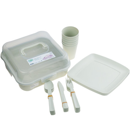 HOB031289 PICKNICK SET 32 TEILE TASSEN BESTECK BEHÄLTER
