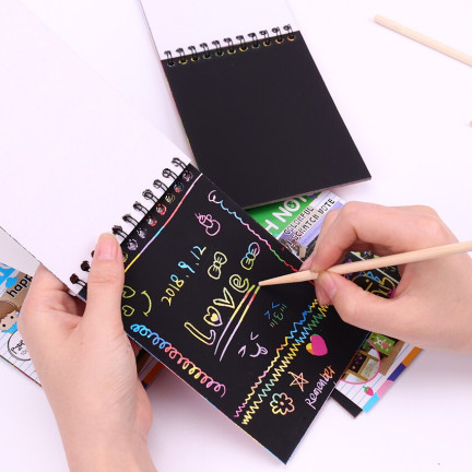 TG67341 SCRATCHBOARD A6 RAINBOW COLORING BOOK SCRATCHBOARD STYLUS NOTEBOOK BLACK NOTEBOOK