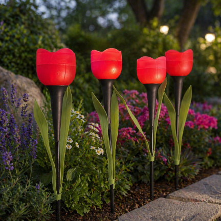TG81538 Solar Garden Lamp, Red Tulip Flower, 29 cm