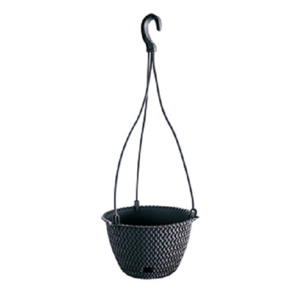 DSPW230-S433 23 cm round anthracite rattan hanging planter with hook, 3 L