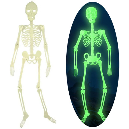 Závěsný kostlivec, fluorescenční, svítící ve tmě, halloweenská dekorace, 140 cm