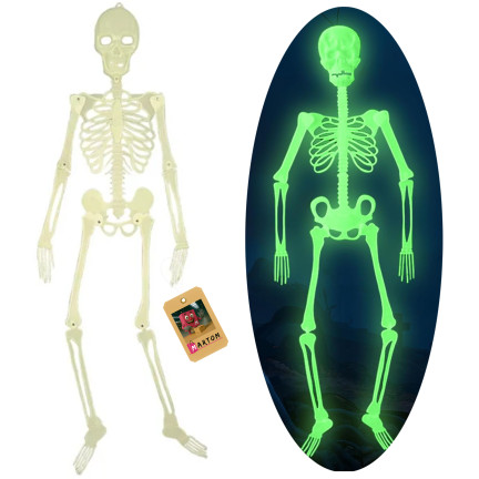 Závěsný kostlivec, fluorescenční, svítící ve tmě, halloweenská dekorace, 140 cm
