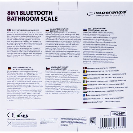 EBS016W ESPERANZA 8IN1 BADEZIMMERWAAGE MIT
BLUETOOTH-FUNKTION B.FIT WEISS