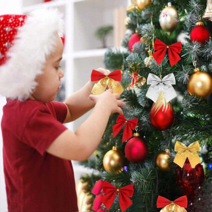 TG59773-2 BÖGEN 12PCS GOLD GLITTER WEIHNACHTSBAUM DEKORATIVE BÖGEN SET