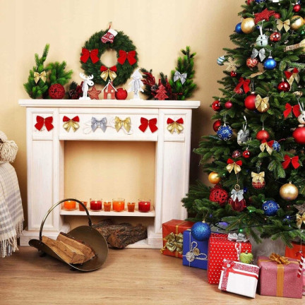 TG59773-2 BÖGEN 12PCS GOLD GLITTER WEIHNACHTSBAUM DEKORATIVE BÖGEN SET