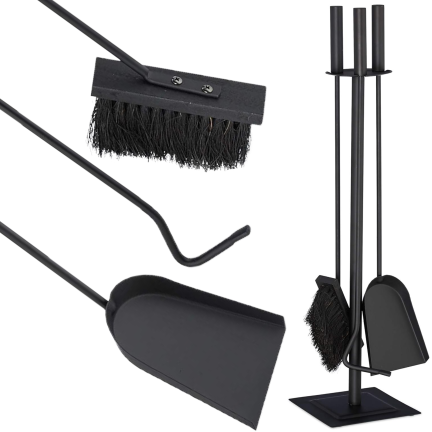 KOM5790 KAMINSET 3 ELEMENTE STÄNDER 61CM SCHÜRHAKEN KEHRSCHAUFEL STAHL SCHWARZ