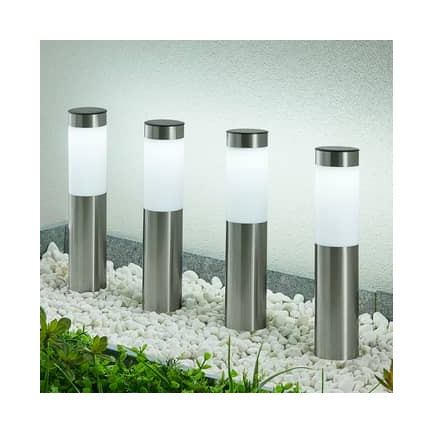 TG45633 Solar Garden Lamp, LED Stake Light, Solar Ground Post, Stainless Steel, Silver