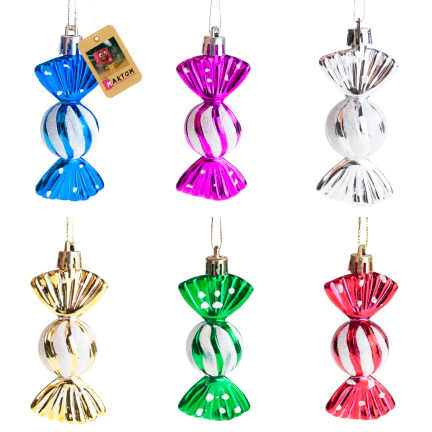 TG74290-2 KUGELN BONBONFARBEN ANHÄNGER ORNAMENT KUNSTSTOFF WEIHNACHTSBAUM 6PCS