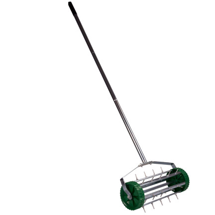 O16B Manual Aerator and Scarifier, Rotary Cylinder Type with Wheels, Lawn Spikes