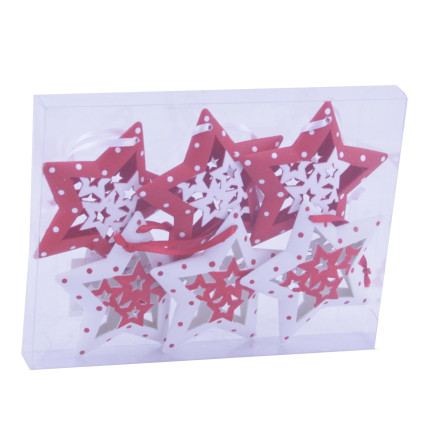 UAN5389 WEIHNACHTSBAUM STERNE DURCHBROCHEN 8CM 6 STÜCK KUGELN ANHÄNGER
