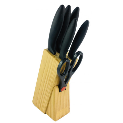NIF9352 6-TEILIGES SET IM HOLZBLOCK 5 MESSER + SCHERE