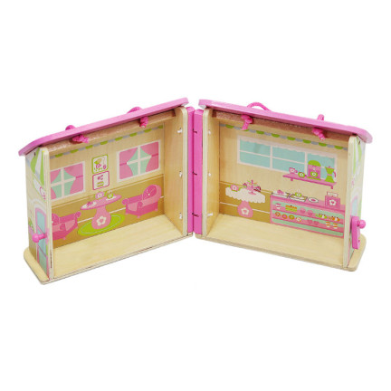 6522 Puppenhaus aus Holz mit Griffen zum Aufklappen
