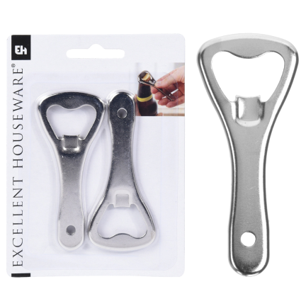 AMS24630 KPL 2PCS. METALL-FLASCHENÖFFNER TRADITIONELL MASSIV FÜR BIERDECKEL 9CM
