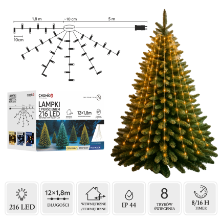 Led kruhové osvětlení, teplá bílá, vnitřní, venkovní, 216l, 1,8m